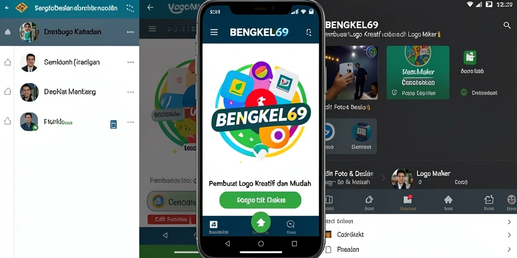 Antarmuka BENGKEL69 menunjukkan alat desain yang sederhana dan fungsional untuk membuat logo.