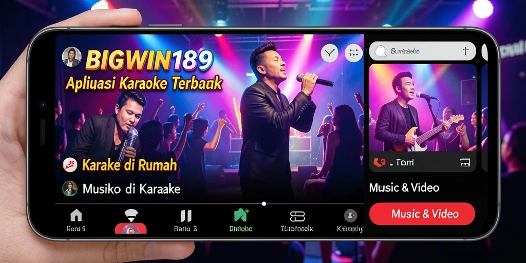 Antarmuka aplikasi BIGWIN189 yang menarik dan fungsional untuk karaoke.