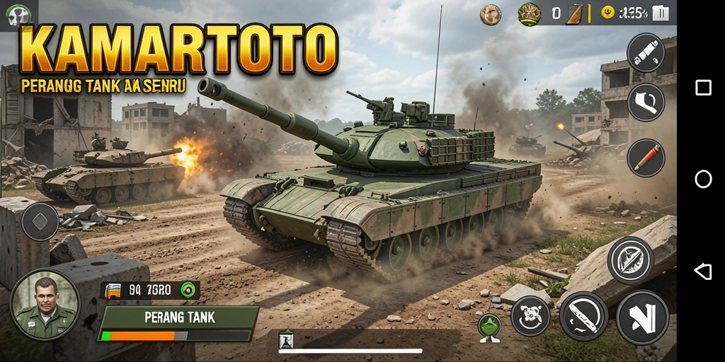 Tampilan antarmuka KAMARTOTO dalam pertempuran tank yang intens.